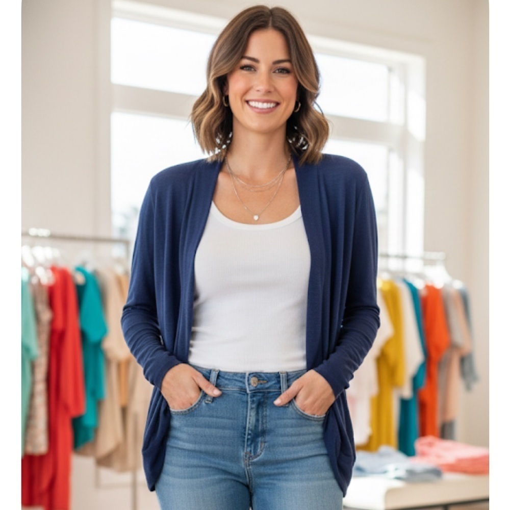 Women's Navy Blue Open Front Sweater